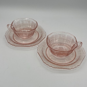 Vintage U.S. Glass “Octagon” Pink Depression Glass Teacup & Saucer Set of 2 (c. 1927–1930s) image 1
