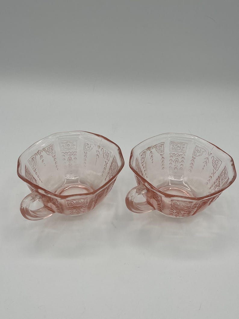 Vintage U.S. Glass “Octagon” Pink Depression Glass Teacup & Saucer Set of 2 (c. 1927–1930s) image 8