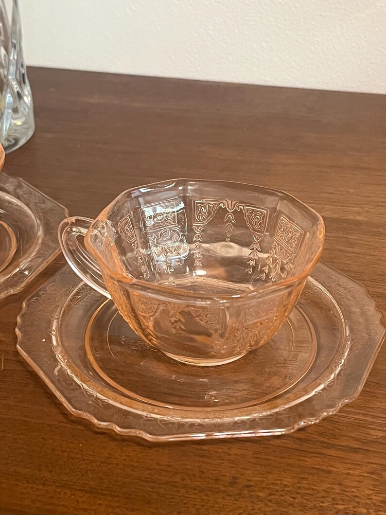 Vintage U.S. Glass “Octagon” Pink Depression Glass Teacup & Saucer Set of 2 (c. 1927–1930s) image 14