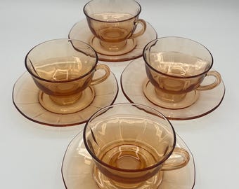 Vintage Fostoria Fairfax Rose Pink Teacups and Saucers, Set of 4