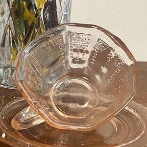 Vintage U.S. Glass “Octagon” Pink Depression Glass Teacup & Saucer Set of 2 (c. 1927–1930s) image 13