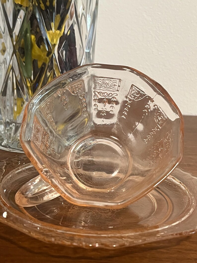 Vintage U.S. Glass “Octagon” Pink Depression Glass Teacup & Saucer Set of 2 (c. 1927–1930s) image 13