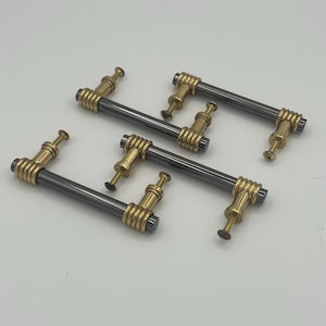 Vintage Brass & Chrome Drawer Pulls // Set of 4 // Two-Tone Deco Style Cabinet Handles // Mid Century Modern/Art Deco Hardware