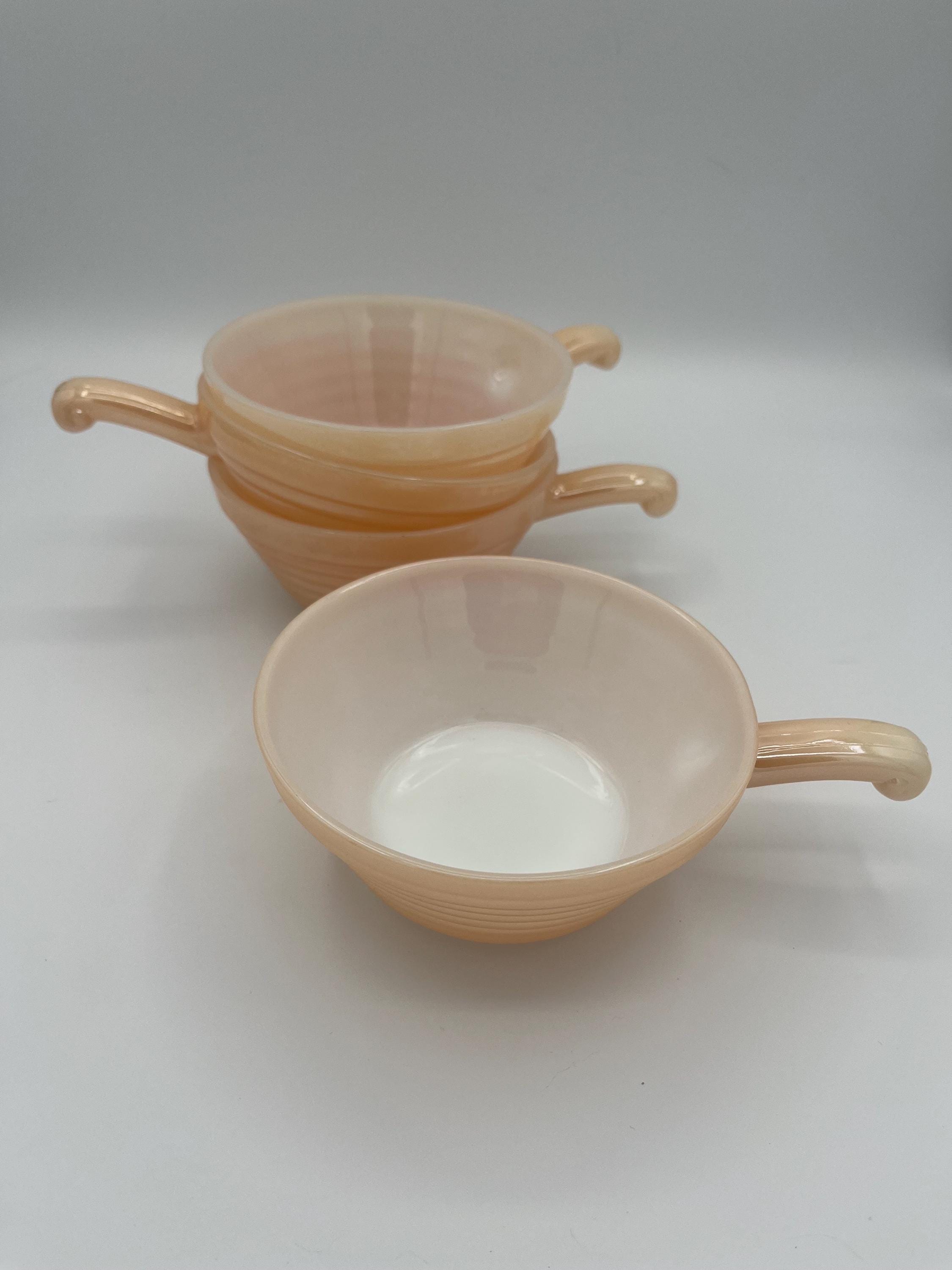 Vintage Fire-king Peach Luster Handled Beehive Bowls // Set  Set of 5 Vintage Fire King Oven Ware Peach Luster Beehive Soup Bowls w/Handle main image 0