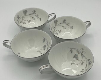 Vintage Noritake Valerie Tea Cups and Saucers, Set of 4, Silver