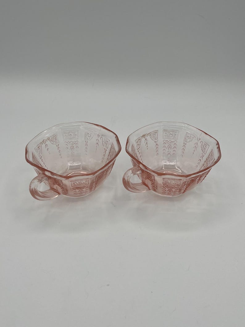 Vintage U.S. Glass “Octagon” Pink Depression Glass Teacup & Saucer Set of 2 (c. 1927–1930s) image 6
