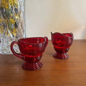 Vintage New Martinsville Glass Ruby Red Creamer and Sugar Bowl