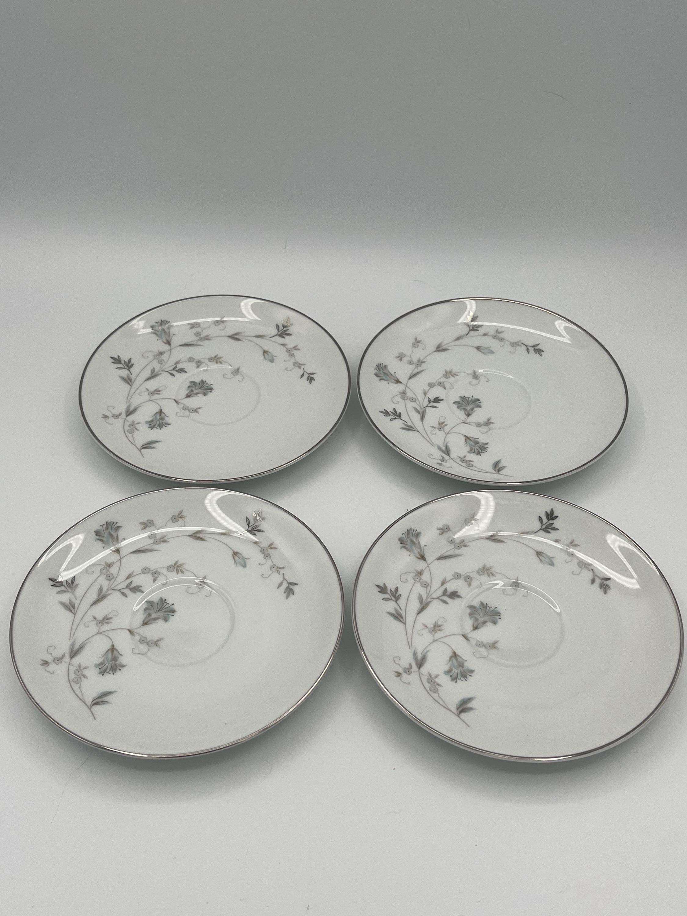 Vintage Noritake Valerie Tea Cups and Saucers, Set of 4, Silver
