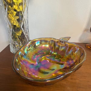 Vintage Iridescent Carnival Glass Grape Tray // Amber Grape-Shaped Serving Dish // Mid Century Glassware // Large Serving Dish/Display Bowl!
