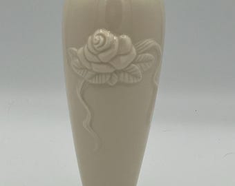 Vintage Lenox Ivory Porcelain Bud Vase, Embossed Rose, Gold Trim