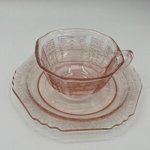Vintage U.S. Glass “Octagon” Pink Depression Glass Teacup & Saucer Set of 2 (c. 1927–1930s) image 2
