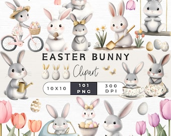 Easter Bunny Clipart, Cute Watercolor Bunnies, Spring Bunnies, Spring Clipart for Crafts and Journals