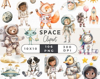 106 Watercolor Space Clipart Bundle, Astronaut PNG, Planets Clipart, Space Birthday Clipart, Outer Space Clipart, Little Space Clipart,