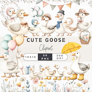Goose Clipart, Cute Watercolor Goose PNG, Digital Download for Crafts, Commercial Use, Farm Animal Art, Nursery Decor