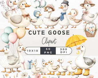 Goose Clipart, Cute Watercolor Goose PNG, Digital Download for Crafts, Commercial Use, Farm Animal Art, Nursery Decor