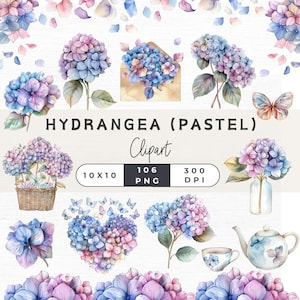 Hydrangea Clipart, Floral Clipart, Hydrangea PNG,  Blue Flower Png, Junk Journal, Blue Hydrangea, Wedding Flowers, Botanical Art,