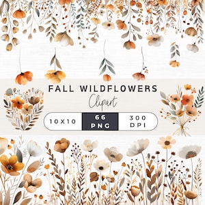 Herbst Blumen Clipart, Herbst Wildblumen Clipart, Aquarell Blumen Clipart, Wildblumen Clipart, Blumenrand, Hochzeit Clipart, Boho Blumen