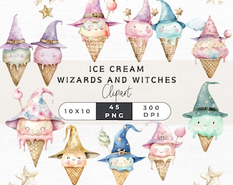 Ice Cream Clipart, Witch and Wizard PNG, Summer Sweet Treats, Wizard School, Pastel Ice Cream Cone, Summer Png, Commercial Use