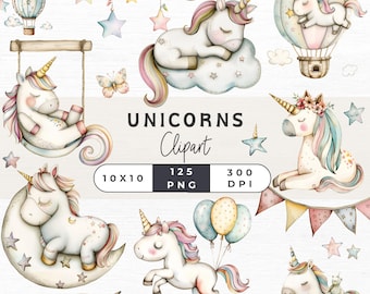 Cute Unicorn Clipart, Baby Unicorn Clipart, Unicorn Png, Rainbow Unicorn Clipart, Unicorn Baby Shower Clipart, Unicorn Birthday Clipart,