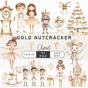 Quebra-nozes dourado Clipart, Natal em aquarela, Quebra-nozes de Natal Clipart, Bailarina PNG, País das maravilhas do inverno, Natal dourado