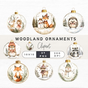 Weihnachten Waldtiere Clipart, Winter Tiere Clipart, süße Waldtiere für Kinderzimmer Dekor, Ornament Clipart, kommerzielle