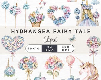 Hydrangea Clipart, Hydrangea Png, Hydrangea Bouquet, Unicorn clipart, Princess Clipart, Unicorn PNG