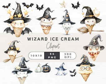 Ice Cream Clipart, Witch and Wizard PNG, Halloween Clipart, Sweet Treats, Wizard School, Ice Cream Cone, Summer Png, Commercial Use