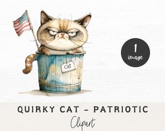 Quirky Cat Clipart, Cats Png, Patriotic Cat, Cute Animals, Quirky Cat PNG, Whimsical Cat, Funny Cat Clipart, Grumpy Cat