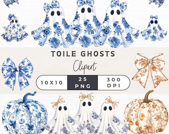 Cute Ghost PNG, Halloween Clipart, Toile Ghost Clipart, Floral Ghost Clipart, Boho Ghosts Clipart, Commercial Clipart,
