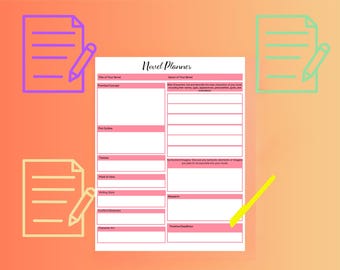 Single Page Novel Planner Printable PDF — Pink Writing Template for Novelists, Instant Download