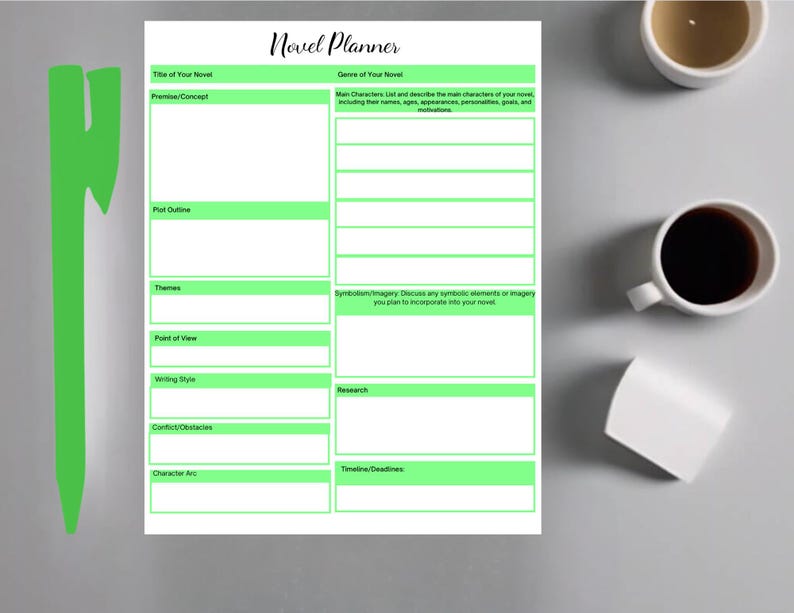 Single Page Novel Planner Printable PDF — Green Writing Template for ...
