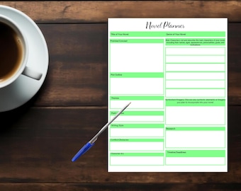Single Page Novel Planner Printable PDF — Green Writing Template for Novelists, Instant Download