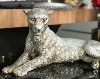 Große Leopard Tiger Slat Statue - 15 Zoll