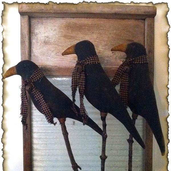 DIGITAL FILE Primitive Crows on Sticks, Crock Fillers, Pokes Printable Sewing Pattern