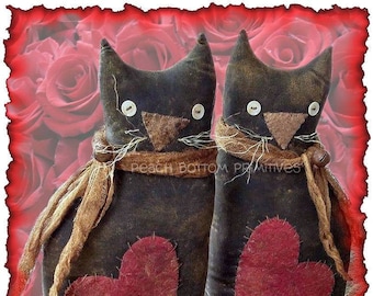 LÄS artikelbeskrivningen för viktig information: Primitiv Valentine Kitty Cat Sitter-docka, digitalt utskrivbar sömnadsmönsterhandledning
