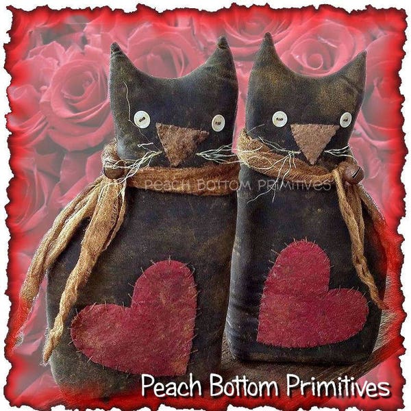 READ Item Description for important info: Primitive Valentine Kitty Cat Sitter Doll, Digital Printable Sewing Pattern Tutorial