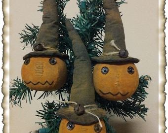 DIGITAL FILE~Primitive Halloween Mini Pumpkin Witch JOL Ornies Sewing Pattern Tutorial *Read Description*