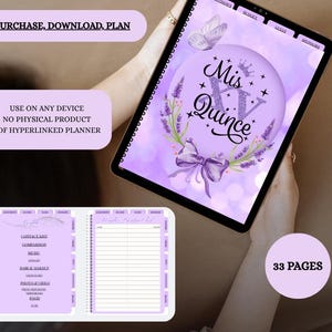 Editable XV Planner | Quinceañera Planning PDF | 33 Pages | Hyperlinked Digital Download purple