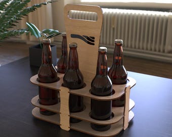 Plantilla SVG de portabotellas de cerveza cortada a láser: Paquete de 4, 6 y 8 botellas (descarga digital)