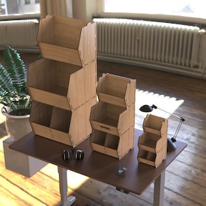 Plantilla de contenedores de almacenamiento para organizadores para corte por láser / Cajas apilables / Archivo cortado por láser para bricolaje / 3 tipos y múltiples tamaños - SVG, DXF, Ai, Lbrn2