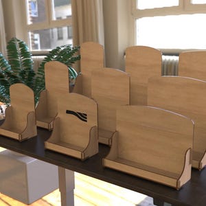 Aanpasbare lasergesneden displaystandaard | Houten organizer voor tablet of boeken | SVG, DXF, Ai, LBRN2, XCS | 4 dikteopties: