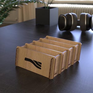 Porte-cartes de visite personnalisable découpé au laser | Organiseur de bureau | Porte-cartes en bois | SVG, DXF, IA, Lbrn2 | 3 mm, 4 mm, 1/8" d'épaisseur