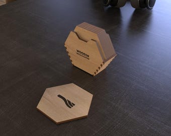 Hexagon Coaster Set SVG | Wooden Drink Mat Holder File | Geometric Coaster Box | Honeycomb Laser Cut Template | 3mm 4mm 1/8" | LBRN2