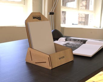 A5 Brochure Holder Laser Cut File | Wooden Flyer Display Stand SVG | Countertop Catalog Rack | Custom Logo Area | 5 Thicknesses | LBRN2