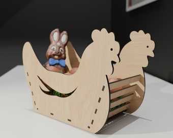 File tagliato al laser per cestino di Pasqua a forma di pollo: portauova (download digitale)