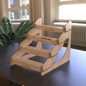 Customizable DISPLAY STAND SVG | Tiered Laser Cut Organizer Rack | S, M, L Sizes | Dxf, Ai, LBRN2 | 5 Thickness Options