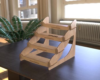 Customizable DISPLAY STAND SVG | Tiered Laser Cut Organizer Rack | S, M, L Sizes | Dxf, Ai, LBRN2 | 5 Thickness Options