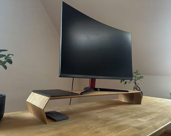 Oak Wood Monitor Riser Desk Shelf: Handmade Office Organizer