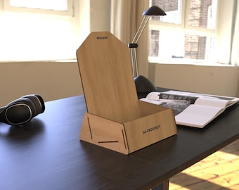 A4 Brochure Holder Laser Cut File | Wooden Flyer Display Stand SVG | Countertop Catalog Rack | Custom Logo Area | 5 Thicknesses | LBRN2