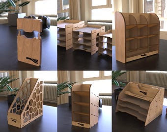 Laser Cut Desk Organizer Bundle SVG | 6 Office Organizer Files | Card Holder Paper Sorter Pen Stand | 3mm 4mm 6mm